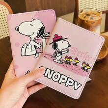 Snoopy 卡通護照夾 多功能旅行文件收納包 便攜錢包附現金與卡槽 - 粉色 - 查看 3