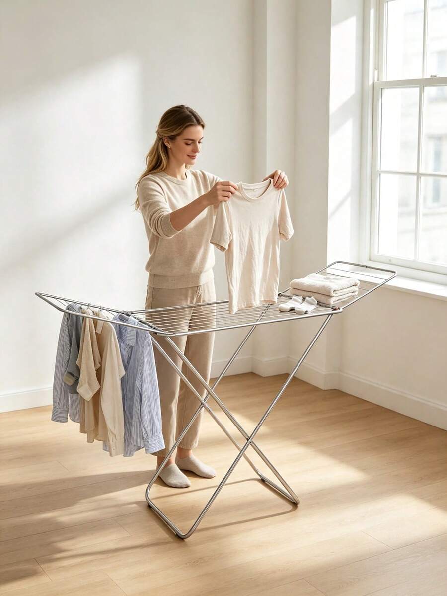 1‑Piece Clothes Drying Rack With Multi‑Hanger Positions. It Can Dry Clothes And Towels. It Saves Space For Storage And Works Both Indoors And On Balconies, Offering Easy And Convenient Home Drying. - A - View 1