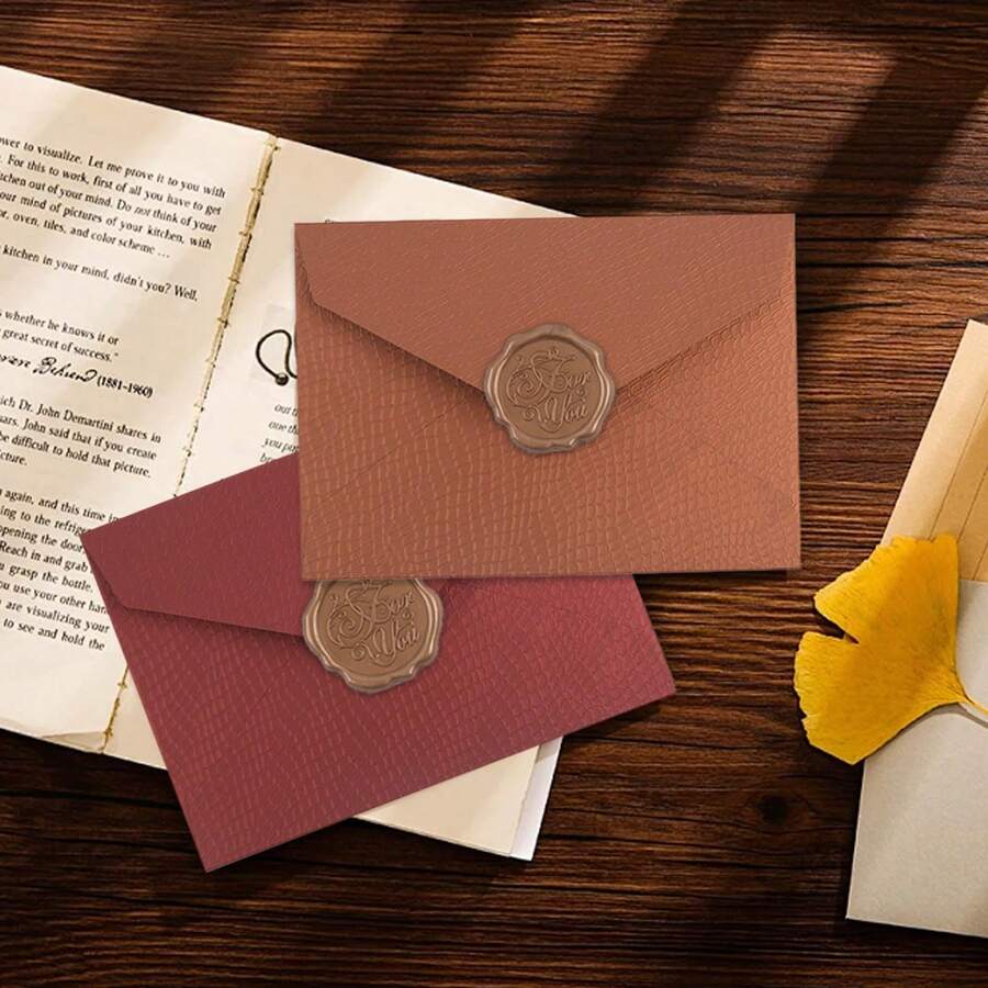 1 Set/5 Sets Luxury Linen Envelope & Writing Paper Set With Wax Seal Stamp, Suitable For DIY Gifts, Wedding Invitations, Office Use, Party Invitations, Gift Cards, Graduation Season, Wedding, Party, Holiday, Teacher's Day, Birthday Party - Luxury Envelopes Set - View 1