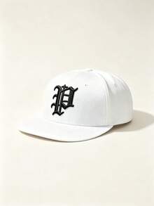 1pc Unisex Flat Brim Snapback Cap, P Letter Gothic Embroidery, Hip‑Hop Street Style, Adjustable, For Casual, Street, Party, Travel Daily Wear - Multicolor - View 5