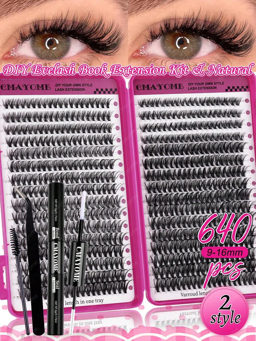 CMAYOME 544/640pcs DIY Eyelash Clusters, Single Eyelashes, Thick And Fluffy D-Shaped Curled Grafting Eyelashes, 8-16mm Mixed Length, Suitable For Various Makeup Looks, Including Eyelash Glue, Lightweight And Reusable Eyelashes, High Cost-Effectiveness - Multicolor - View 1