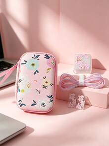 6pcs Fresh Floral Pattern Data Cable Protection Storage Bag Set, Charger Data Cable Protective Sleeve Tangle-Free Cord Transparent Printed Hard Shell Anti-Pressure Portable Earphone Data Cable Storage Bag, Girly Pastoral Floral Highly Attractive Digital Accessories Organizer Storage Full Set - Multicolor - View 8