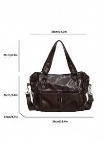 Minimalist Soft Leather Large Capacity Tote Bag With Loose Body And Ample Storage Space, Easily Organizes Books, Tablets, Umbrellas, Cosmetics, Supports Hand-Carry, Shoulder, Crossbody Multiple Carrying Ways, Suitable For Classes, Daily Commute, Short Trips - Coffee - View 2