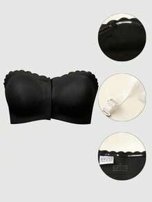 2pcs Women's Strapless Bandeau Bra, Black/Nude, Seamless Ice Silk Wireless Invisible Comfortable Bandeau Bra, Suitable For Daily, Party, Wedding - Multicolor - View 7