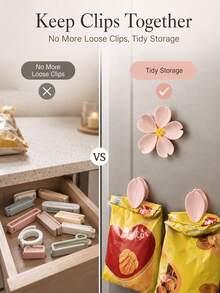 Aesthetic Multi-Functional 5-In-1 Flower-Shaped Sealing Clips, Unisex, Suitable For Kitchen Food Storage, Office Refrigerator, Potato Chip Bag Clips, Bag Clips, Kitchen Essential Supplies, Kitchen Gadgets, Home Kitchen And Office Storage Essentials - Multicolor - View 3