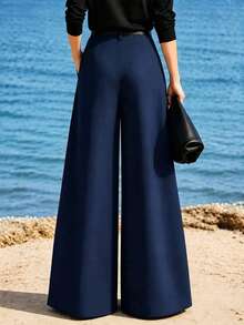 Moda de Regreso a la Escuela de Alta Gama Falda-Pantalón Holgada Plisada de Pierna Ancha Moda de Otoño de Alta Gama Falda-Pantalón Holgada Plisada de Pierna Ancha Profesional Regreso a la Escuela Halloween Navidad - Azul Marino - Ver 3