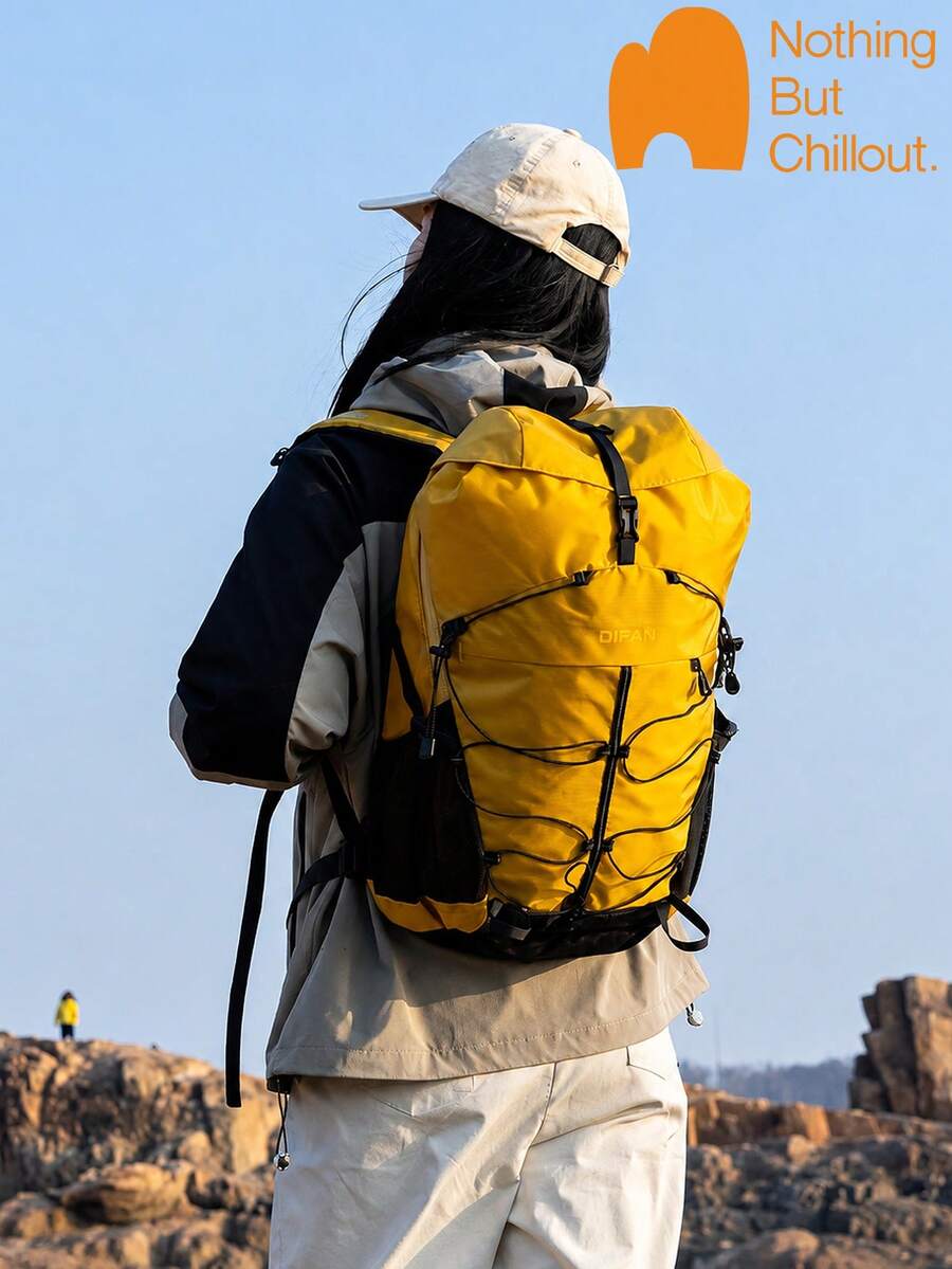NBCT Waterproof Hiking Camping Mountaineering Backpack, Side Pocket Water Bottle Holder With Elastic Storage Rope, Comfortable Breathable Pressure-Relieving Back Carry, Top Expansion Compartment Multi-Partition Large Capacity Outdoor Sports Travel Bag - Yellow - View 1