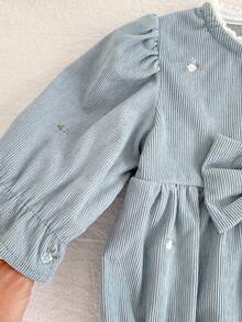 Infant & Toddler Spring/Autumn Embroidered Bow Long Sleeve Korean Style Girls Bodysuit - Dusty Blue - View 5