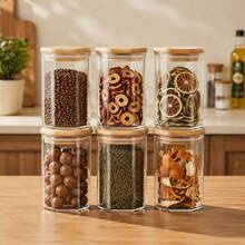 Glass Storage Jars With Bamboo Lids, Hexagon Clear Food Canisters Set, Airtight Kitchen Containers For Candy, Cookies, Grains, Spices, Nuts, Dry Pantry Organizer Jars For Countertop Cabinet, 6/12 Pack - View 2