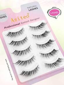 Asiteo 5 Pairs Cartoon Wet Fox/Cat Eye Style False Eyelashes, Full Strip Anime Style Eyelashes, Thin Transparent Band Invisible False Eyelashes, Suitable For Daily Commute - Black - View 4
