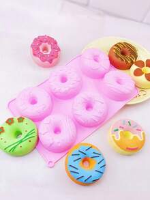 Multi-Pattern 6-Cavity Round Donut Mold, 3D Highly Attractive Homemade Fancy Donut Dessert, Pink Family Party DIY Baking Silicone Mold, Suitable For Dessert Making, Cake Decoration, Party Sweets, Handmade Chocolate, Afternoon Tea Snacks - Multicolor - View 7