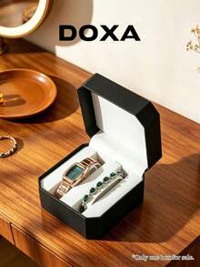 DOXA Black Angular Flip Top Jewelry Storage Box With Dual Compartments, Padded Lining And Slot Dividers, Luxury Birthday Anniversary Gift Box - Black - View 3