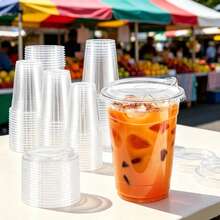 400/500ml Set Transparent Cups With Lids, Straight Lid Iced Drink Cups, Reusable Smoothie Cups, Suitable For Cold Drinks, Juice And Milkshakes - Halloween/Christmas/Birthday Party Essentials - Transparent - View 8