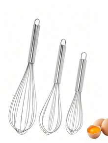 1pc/3pcs Stainless Steel Balloon Whisk Set, Upgraded Cooking Whisks For Mixing, Beating, Blending And Stirring - Silver - View 7