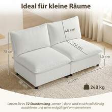 HOMCOM Modular Lounge Chair Faux Leather Upholstered 146 Cm Grey | Wide Seat Depth, Modern Relax Chair, Small Spaces, Living Room, Bedroom - Grey, 2 Pieces - View 4