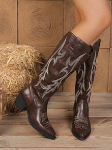 Plus Size Slip-On Boots - Brown - View 4