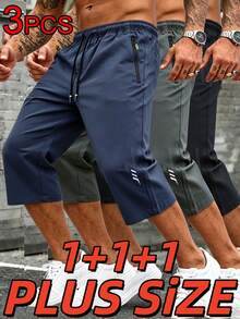 Men's Summer Plus Size 7/10 Length Pants, Extra Large, Extra Extra Large, Comfortable Fabric Sports Black - Black - View 1