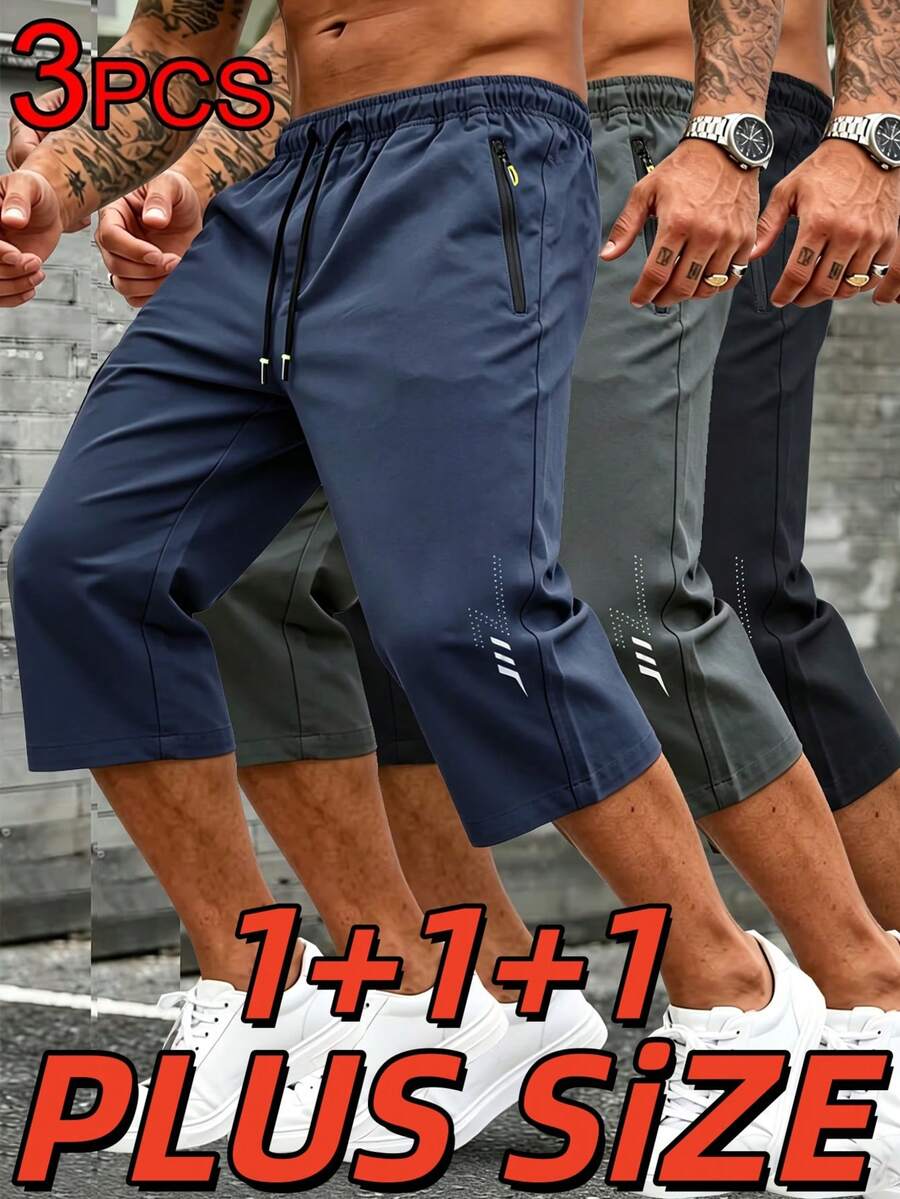 Men's Summer Plus Size 7/10 Length Pants, Extra Large, Extra Extra Large, Comfortable Fabric Sports Black - Black - View 1