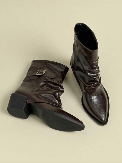 Women's Fashion Pointed Toe Mid-Heel Ankle Boots 2026 New Winter Spring Autumn Single Layer Thin Sole Thick Heel Comfortable Non-Tiring Cloud Wrinkle Stacked Boots Commute Date Travel Chelsea Boots Ankle Boots Vintage British Style Boots Versatile Leg-Lengthening Mid-Calf Tube Boots Vintage Rivet Maillard Soft Elastic Ankle Boots All Season Solid Color Belt Buckle Tube Boots Slip-On Casual Western Cowboy Ankle Boots Small Size 32 33 Small Size 34 Large Size Women's Shoes 41-43