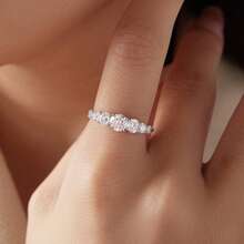 BAMOER Hypoallergenic 925 Sterling Silver D Color VVS1 Moissanite Bright Cut Round Half Eternity Stackable Ring, Suitable For Women's Wedding And Banquet - Silver - View 5