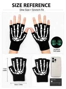1 Pair Halloween Glow-In-The-Dark Skeleton Fingerless Knit Gloves, Ghost Hand Cosplay Party Costume Accessory - A - View 5