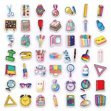 50/100pcs Cute Cartoon School Stationery Stickers, Back To School Globe, Book, Pencil, Backpack, Ruler Decals For Student Planner, Water Bottle, Laptop, Luggage, Scrapbooking, Vision Board - Multicolor - View 10
