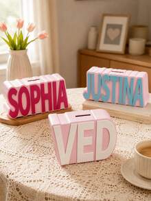 1pc Personalized Resin Letter Piggy Bank, Customized Initial Name Coin Savings Box, Colorful Durable Money Jar, Modern Home Decor Gift - Multicolor - View 3