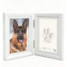 1PC Pet Paw Print Photo Frame Without Colorful Small Accessories And Letter Board, With Clay Impression Kit, Paw Print Making Kit, Cat Or Dog Memorial Keepsake Gift, Pet Home Decor, Wooden Desktop Photo Frame, Pure White - A - View 3