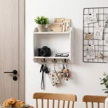 IDUK 1PC Wooden Key Hook Rack With Mail & Sundries Storage, Perfect For Entryway Apartment Home Office Organization Wall Mount Display Solution For Keys Letters Documents Accessories Storage - White - View 1