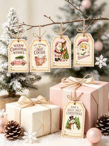 Vintage Christmas Gift Tags With Rope, Santa Claus Pattern Retro Christmas Hanging Name Tags, Suitable For Gift Wrapping, Holiday Home Decor, Christmas Tree Decoration, Label Packaging Name Cards - Christmas Gift Tags - View 8