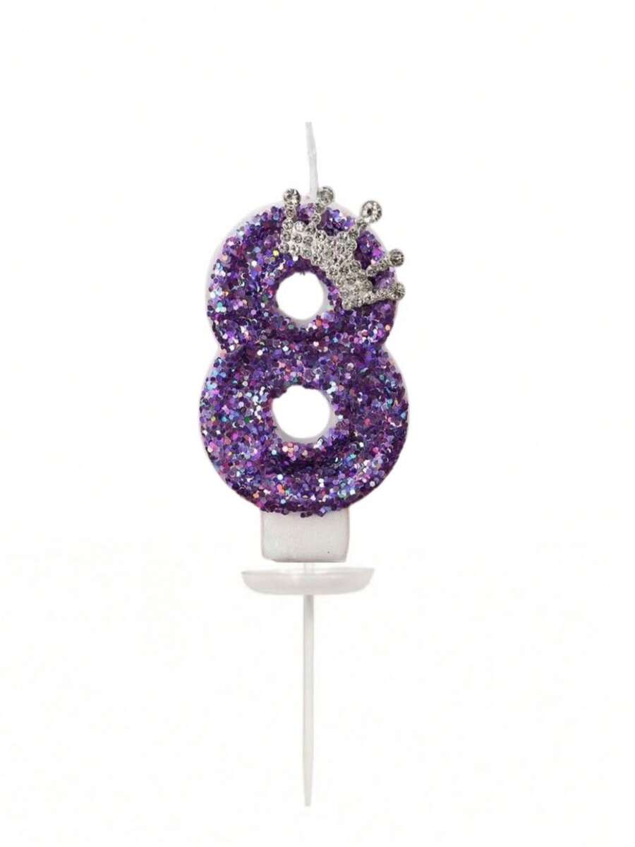 1 Set Purple Sparkling Crown Shaped Numeral Birthday Candles With Exquisite Decorative Elements, Suitable For Decorating Birthday Parties And Family Gatherings - Multicolor - View 1