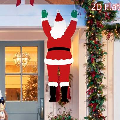 2D Flat Banner, 1-Piece Banner, Santa Claus Climbing The Wall With Contrasting Background Cloth, Decorated By Family And Outdoor Christmas Parties, Santa Claus Climbing The Wall, Decorated By Family And Outdoor Christmas Parties.