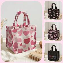 1pc Love Print Corduroy Tote Bag, Snap Button Closure Cute Handbag, Reusable Lunch Tote Bag For Student School Daily Outdoor Shopping Use - Multicolor - View 1
