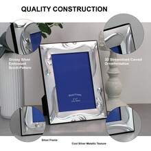 4*6" & 5*7" Glossy Silver Metal‑Glass Photo Frames With Embossed Scrollwork Pattern, Horizontal & Vertical Display For Home Decor - 1PC - View 6