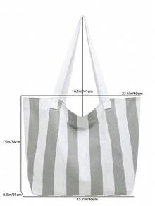 Bolso tote de gran capacidad para mujer con superficie suave de tela, color gris brumoso con rayas y bloques de color, bolso de compras de moda, bolso de mano minimalista para mujer - Gris Claro - Ver 5