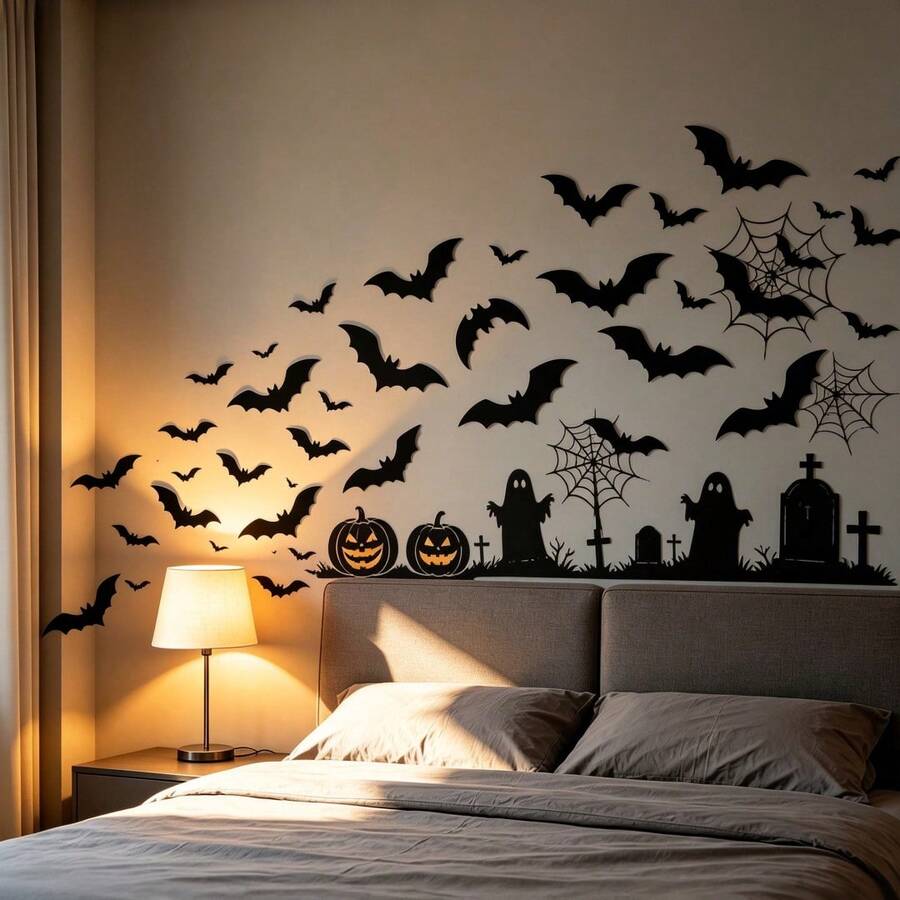 6pcs/Set Halloween Matte Bat Stickers Home Decor Indoor Decoration Stickers Holiday Decoration Stickers - Bat Sticker - View 1