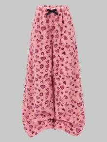 Girl's Double-Sided Arctic Wool Warm Velvet Heart-Shaped Leopard Print Sleep Pants,Bow Decoration Elastic Waist Wide Leg Pants Winter Home Sleep Pants - Pink - View 5