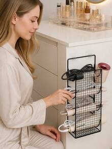 4-Tier Hair Tool Organizer – Drill-Free, Wall-Mountable Or Countertop-Ready. Features A High-Capacity, 4-Compartment Design To Store Hair Dryers, Curling Irons, And Straighteners; Includes Hooks To Help Save Vanity Space - Multicolor - View 4
