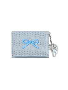 Cute Polka Dot 3-Fold Wallet With Bow Decor,Star Wing Charm,Portable Coin Purse & Card Holder,Compact Women's Short Purse,Daily Card Organizer - Multicolor - View 14