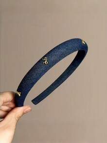 2pcs Denim Fabric Headbands, Gold Bow Embroidery Headbands, Women's Daily Wear Hair Accessories - Multicolor - View 4