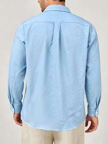 Mercer Haus Men's Pure Cotton Long Sleeve Shirt, Casual Business Solid Color Commuter Shirt - Blue - View 5