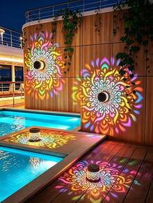 1/2/4pcs Mandala Pattern Solar Projection Wall Light, LED Outdoor Solar Wall Light, Waterproof Landscape Decorative Light, Suitable For Garden, Lawn, Patio, Stairs, Birthday Party Atmosphere Decoration - Multicolor - View 8