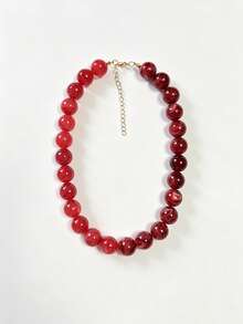1 pièce Collier de perles bicolore en acier inoxydable avec effet de nuage, perles rondes géométriques bohèmes style européen & américain, accessoire pour femmes, cadeau de vacances, port quotidien - Collier en acier inoxydable orné de perles de résine faites à la main - Voir 21