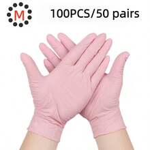 100 Pairs Of Multi-Color Disposable Nitrile Gloves, Suitable For Kitchens, Manicures And Daily Cleaning - Essential Household Cleaning Supplies, Small Tools And Disposable Consumables - Pink - View 7