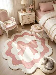 1pc Pink & White Bowknot Rug, Decorative Carpet, Bedroom Decor, Small Rug, Carpet, Home Decor, Living Room Rug, Living Room Small Rug, Bedroom Carpet, Living Room Home Decor, Outdoor Rug, Washable Carpet, Graduation Gift - Pink and White Bow - View 3