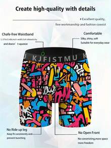 4/8/12/16 Pack Men's Fun Print Boxer Briefs, High Elastic Breathable Polyester Spandex Blend, Abstract Pattern, Daily Sport & Leisure, Cycling Shorts - Multicolor - View 3