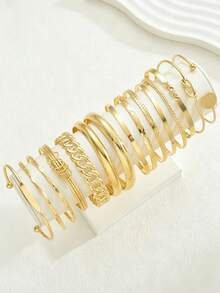 15/10/5pcs Vintage Luxurious Old Money Style Knotted Pattern Smooth Gold Bracelet Set, Suitable For Women's Daily Wear, Party, Vacation, Gift - Gold - View 5