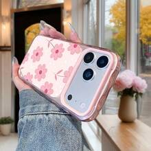 1 Stück modische minimalistische rosa Blumenmuster Kontrastfarbe Innenwelle 2-in-1 Acrylmaterial stoßfeste Handyhülle, Hautgefühl, galvanisierter Objektivrahmen, transparente Handy-Schutzhülle, geeignet für iPhone17promax/iPhone16 15 14 13 12 11/kompatibel mit Samsung S26ULTRA/S25ULTRA/S24ULTRA/ A58/A60/A78/ C53/C85/C71/C75/Honor Serie. - Pink - Übersicht 3