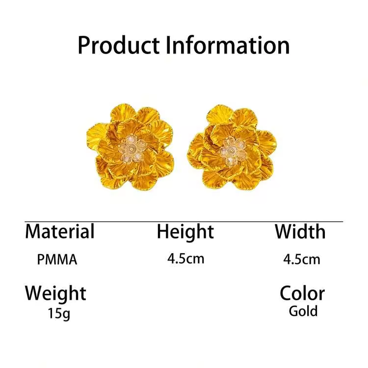 1 Pair Gold Luxurious Light Luxury Multi-Layer 3D Pleated Texture Fine Glitter Embellished Vintage 3D Gilded Flower Stud Earrings For Women - Yellow Gold - View 5