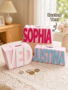 1pc Personalized Resin Letter Piggy Bank, Customized Initial Name Coin Savings Box, Colorful Durable Money Jar, Modern Home Decor Gift - Multicolor - View 5